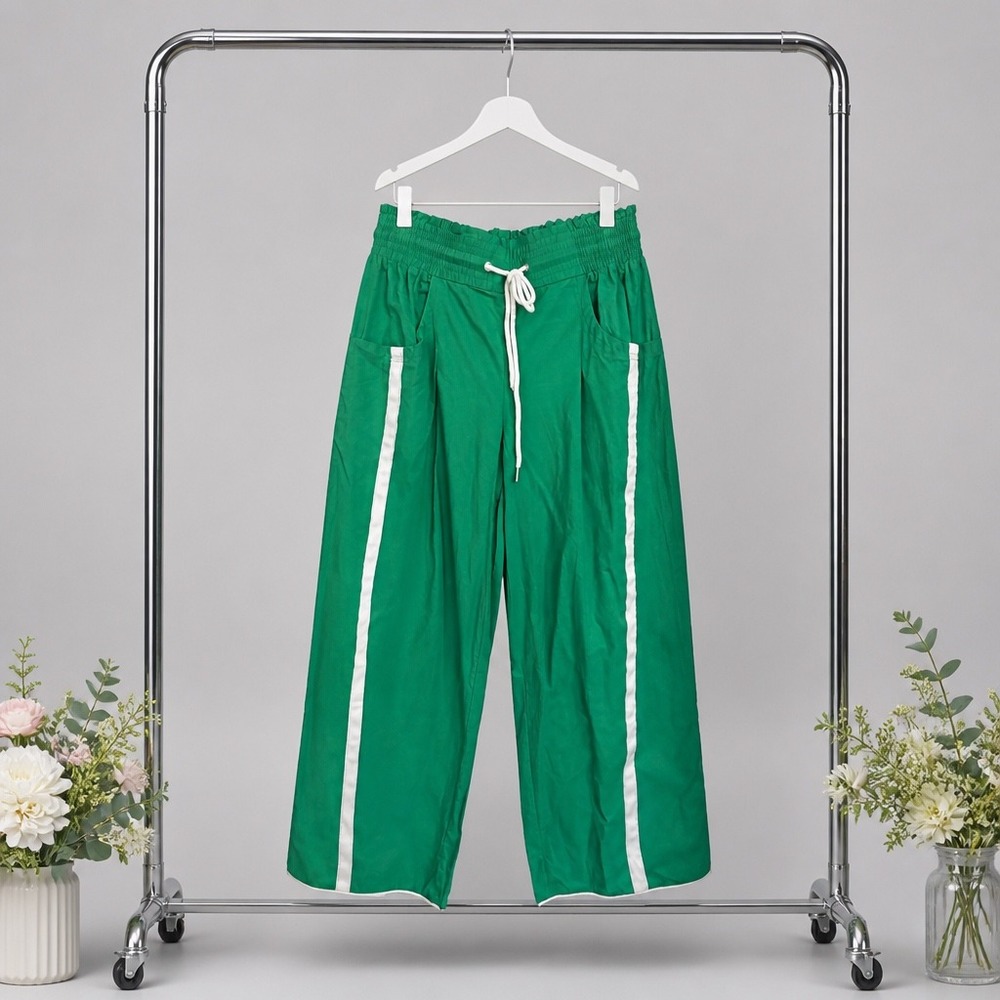 W&W Green Cotton Barrel Ankle Pants White Side Stripe Elastic Waist Large 2026 l